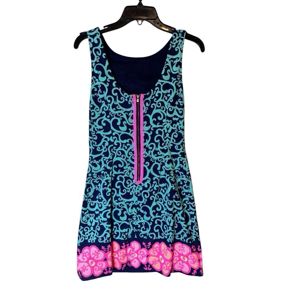 Women's Lilly Pulitzer Delia Pink Blue Fountain Hopping Sleeveless Shift Dress 0 - Picture 3 of 7